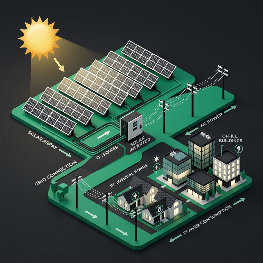 Fluxo Real C&A NET: Sol, Placas Solares, Inversor Inteligente e Rede Elétrica